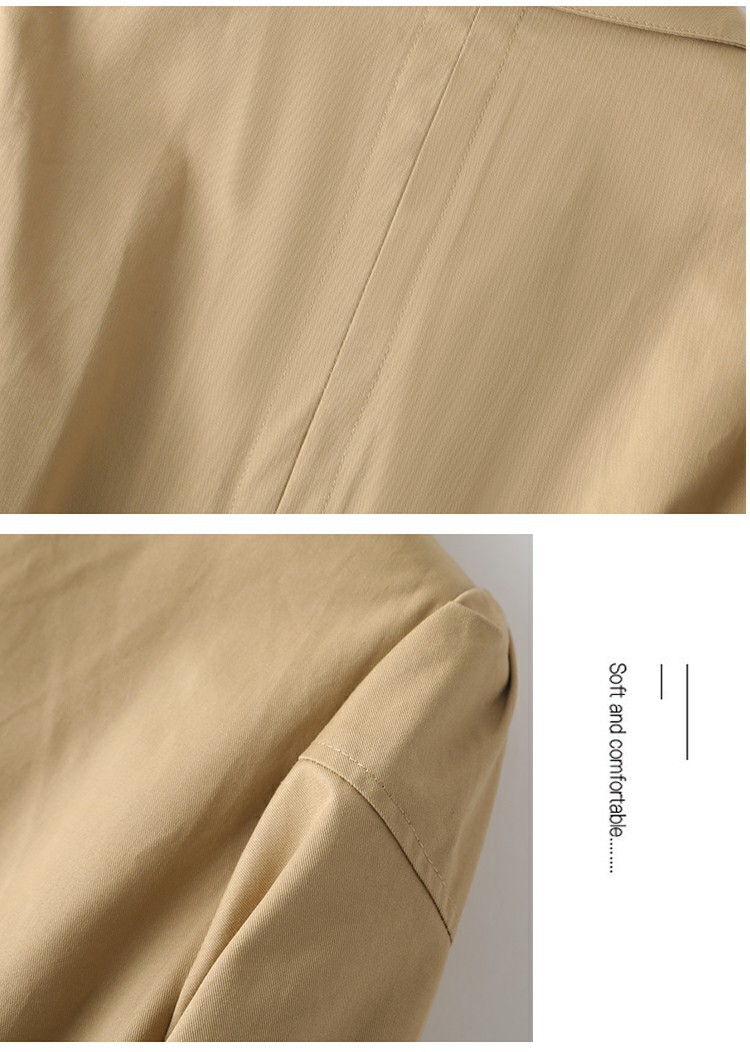 Trench da donna autunnale a maniche lunghe con polsini a contrasto e risvolto 9663_voghion.com