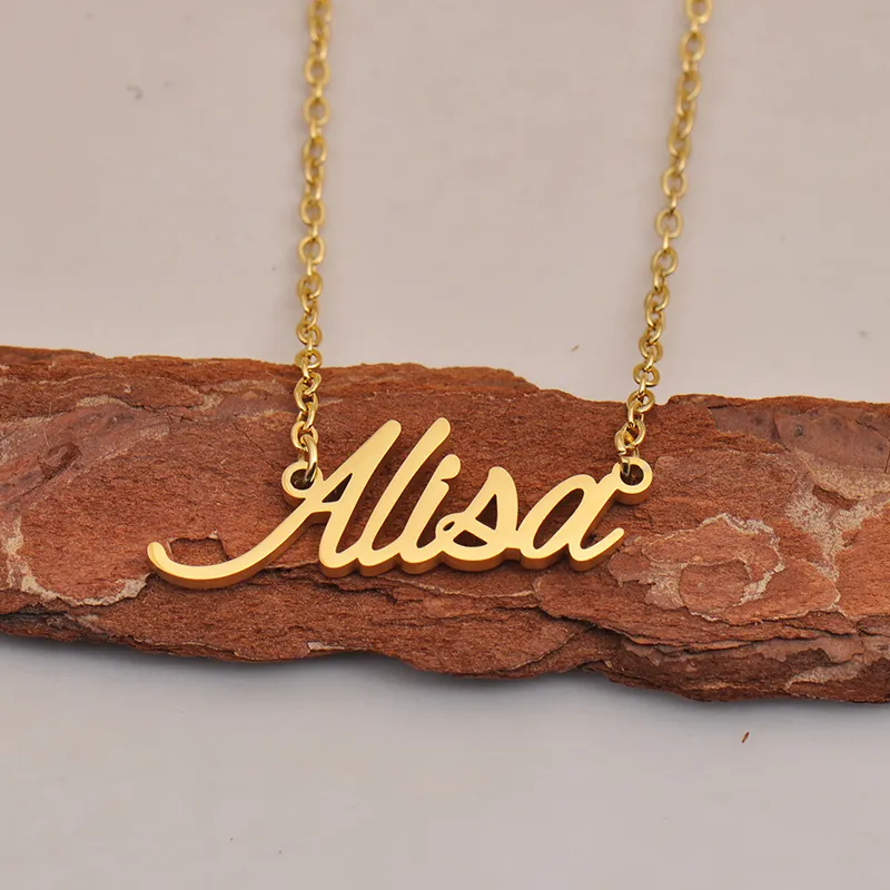 Personalized Name Necklace Initial Letter Cursive Gold Necklace_voghion.com
