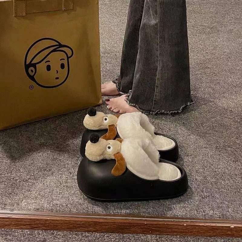 Cartoon Hond Afneembare Waterdichte Winter Leuke Warme Katoenen Pantoffels voor Vrouwen_voghion.com