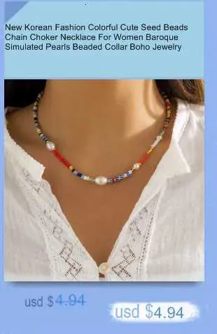 Colliers pendentifs nouvelle mode coréenne colorée mignonne perles de rocaille chaîne collier ras du cou pour femmes perles simulées baroques_voghion.com