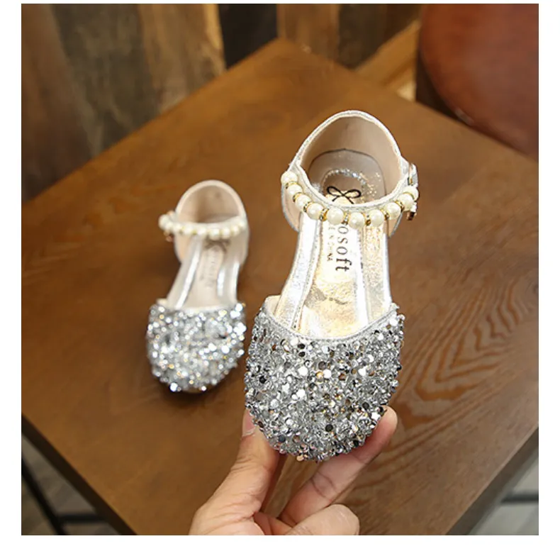 Sandali da bambina, con paillettes, perle, argento, oro, rosa, estivi e primaverili, per bambine, alla moda, per feste e balli, per bambini._voghion.com