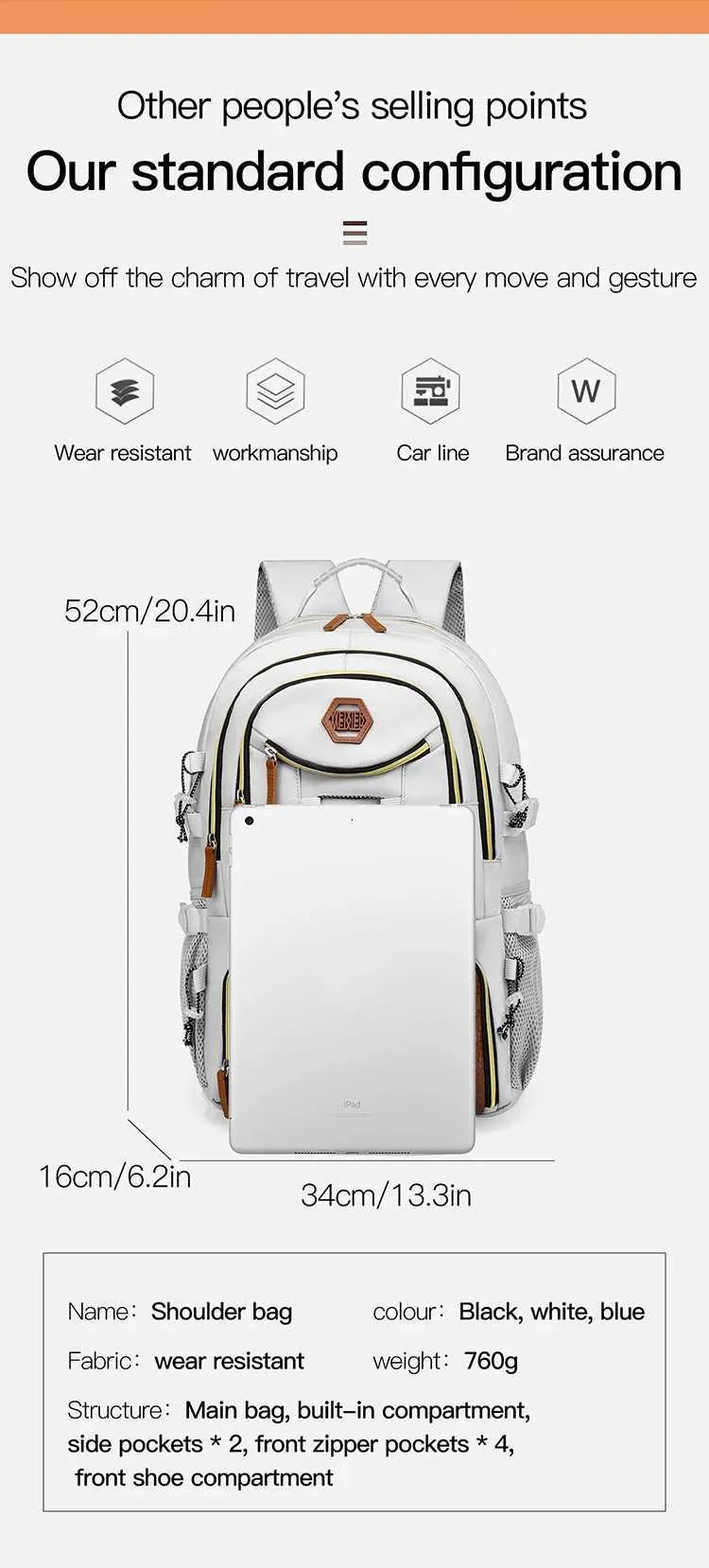 Outdoor Travel Backpack Men Women Multi-pockets Camping Shoulder Laptop School Bag Daypacks Trip Lage Storage_voghion.com