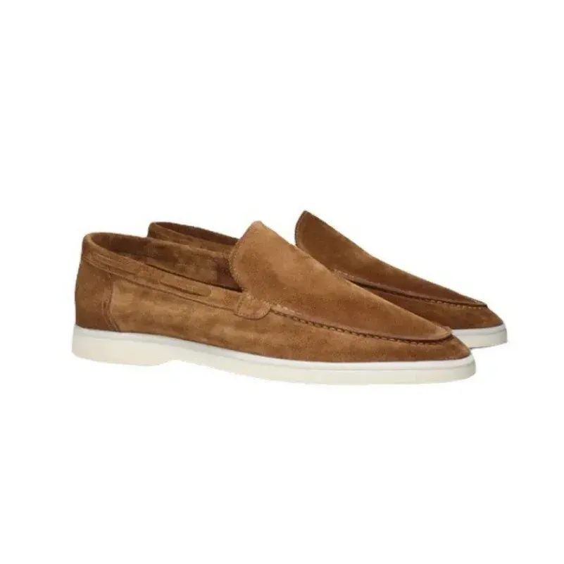 Mocasines de yate de gamuza esmerilada, zapatos planos para conducir, sin cordones, para caminar durante las 4 estaciones, con punta redonda, informales, para hombre, talla grande_voghion.com