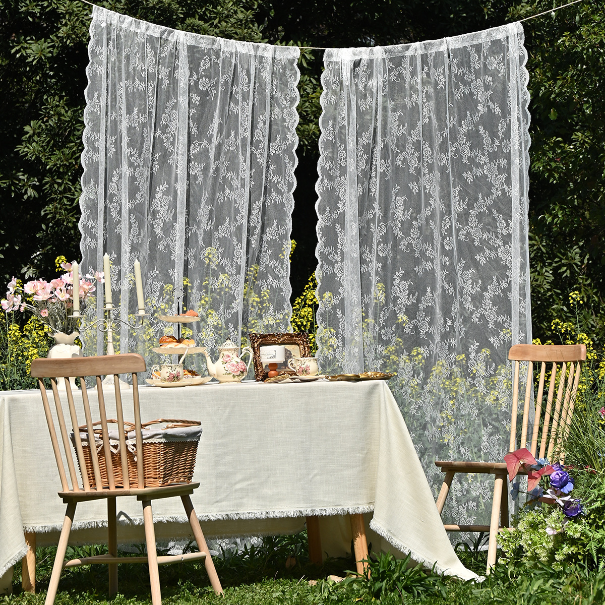 Warp Knitted Lace Rural Outdoor Window Screen Lace German Curtain Rod Window Screen Outdoor Finished Curtain
