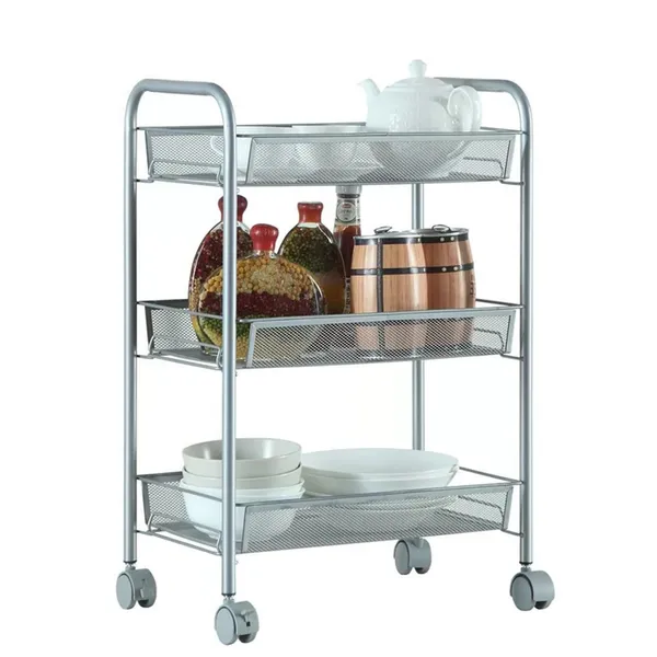 Carrello portaoggetti in metallo a 3 livelli con ruote per cucina da ufficio_voghion.com