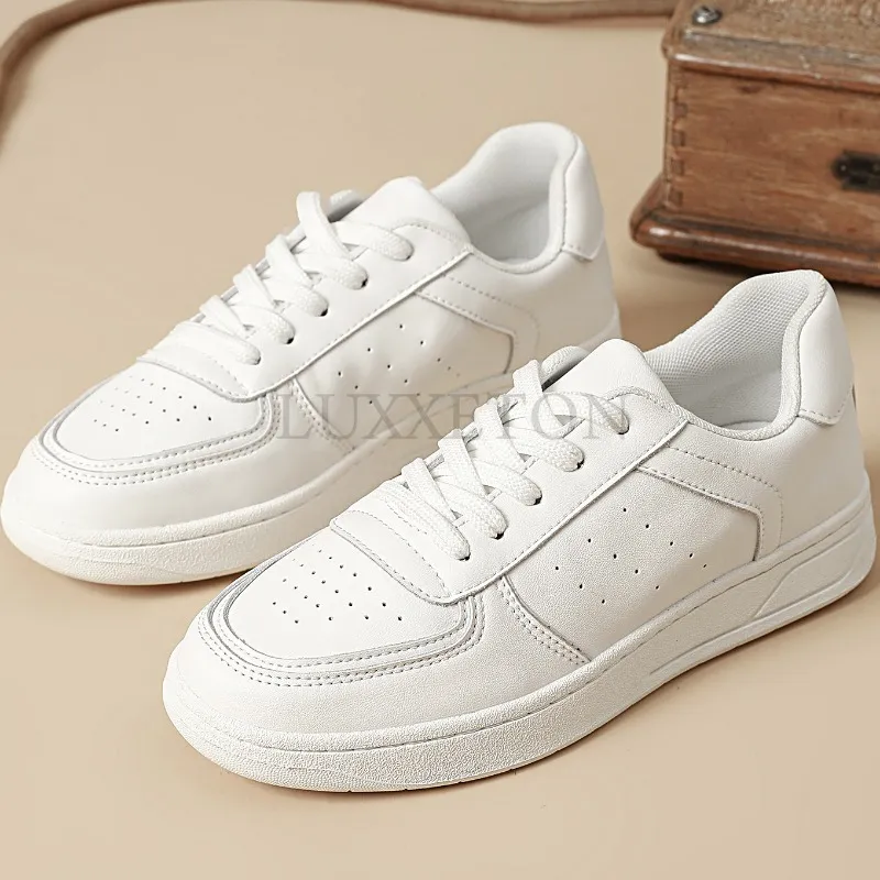 Genuine Leather Flat Bottomed Shallow Board Low Cut Solid Color Versatile Mesh Comfortable And Breathable Sports Shoes_voghion.com