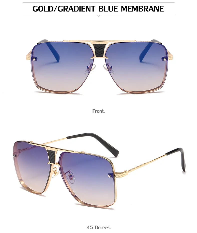 Lunettes de soleil carrées à carreaux pour hommes et femmes, design rétro, décoratives, tendance, grandes lunettes en métal_voghion.com