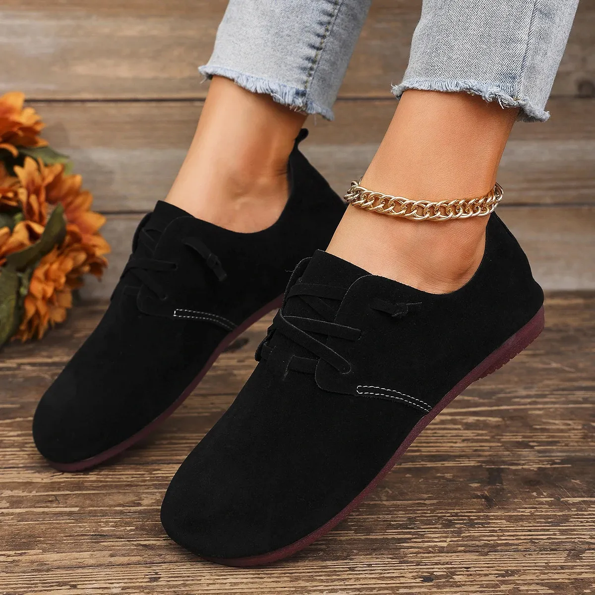 2025 Spring Womens Flat Fashion Round Toe Flats Lightweight Lace-up Sofe Single Shoes Outdoor Casual Sneakers atos_voghion.com