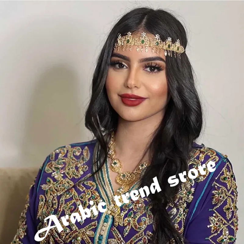 Algerien Hochzeit Schmuck Haar Gold Farbe Kristall Quaste Stirnband Stirn Kette Krone Frauen Geschenke Tiara Bands_voghion.com