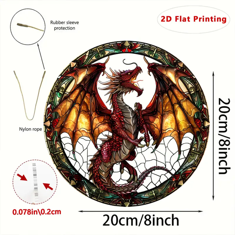 Lebendiger Drachen-Sonnenfänger – rundes Acrylbild, 20 cm. Mythisches Dekor für Garten oder Zuhause, perfekt als unvergessliches Geschenk für Fantasy-Liebhaber._voghion.com