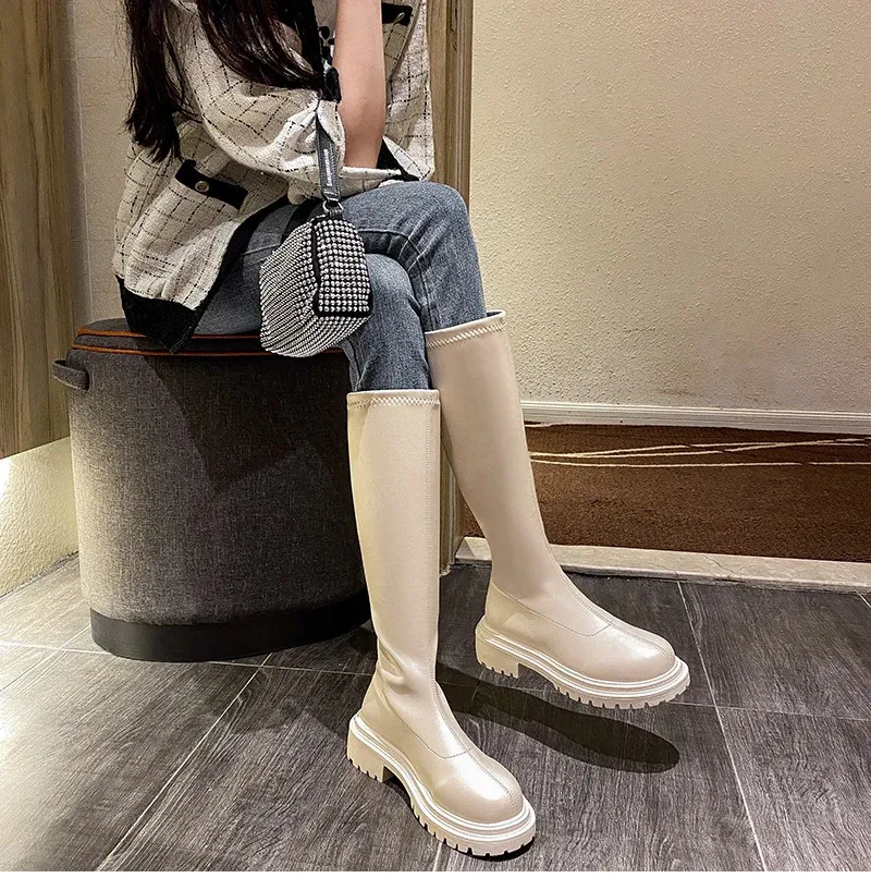 Autumn Winter Flats Heel Women Long High Quality Soft Leather Ladies Knight Casual Knee-high Boots 240618_voghion.com