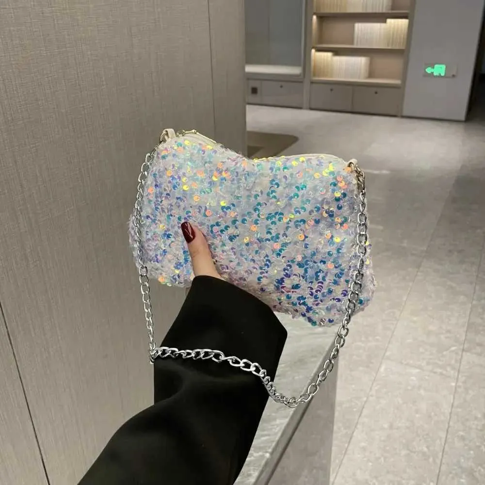 Chain cross body solid color Korean sequin shoulder bag mobile wallet Y241019_voghion.com