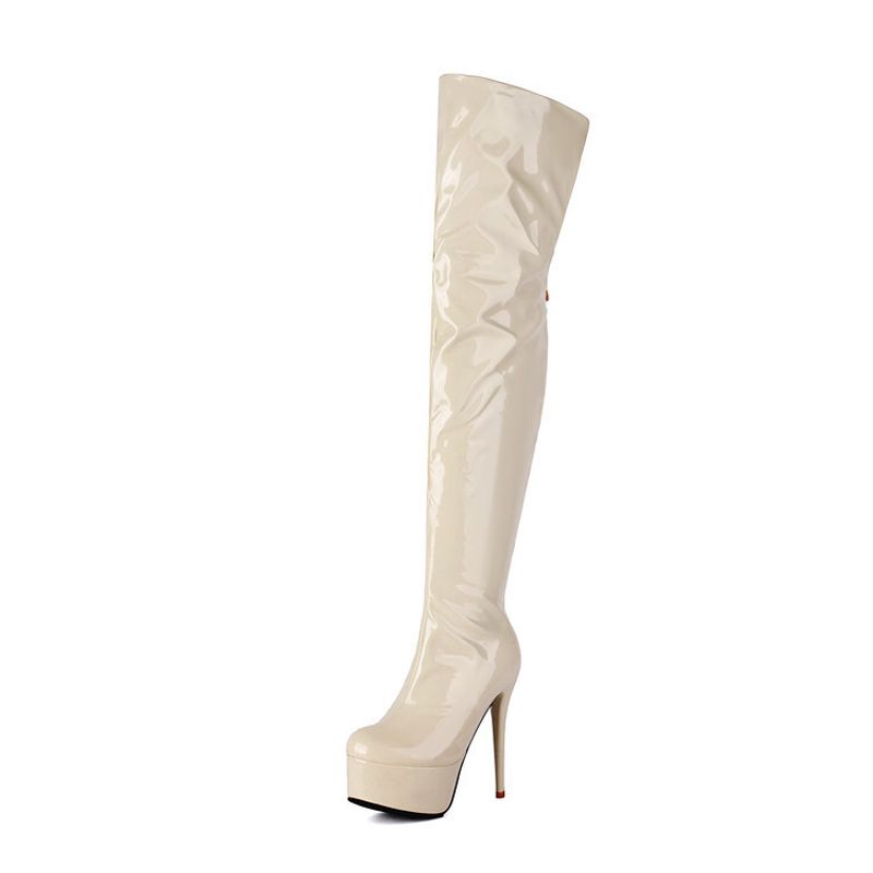 Botas elásticas plataforma skinny super salto alto couro fofo zíper traseiro performance palco_voghion.com
