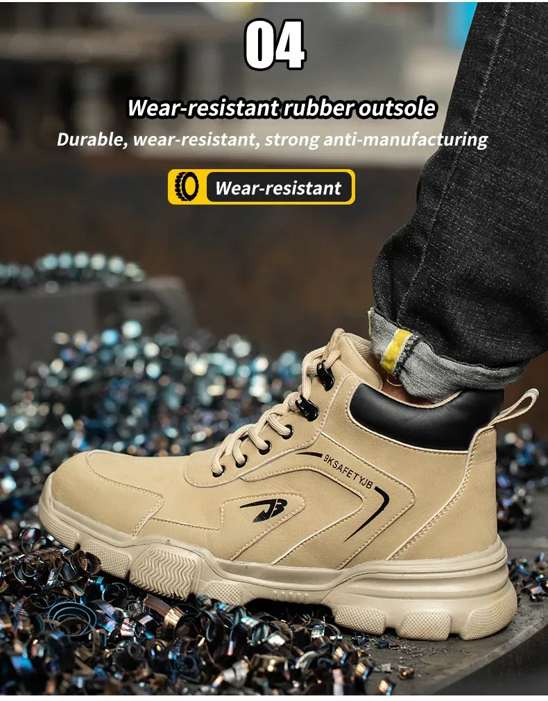 Bottes de sécurité en cuir noir pour homme, chaussures de travail imperméables et résistantes à la pression des clous, bout en acier inoxydable_voghion.com