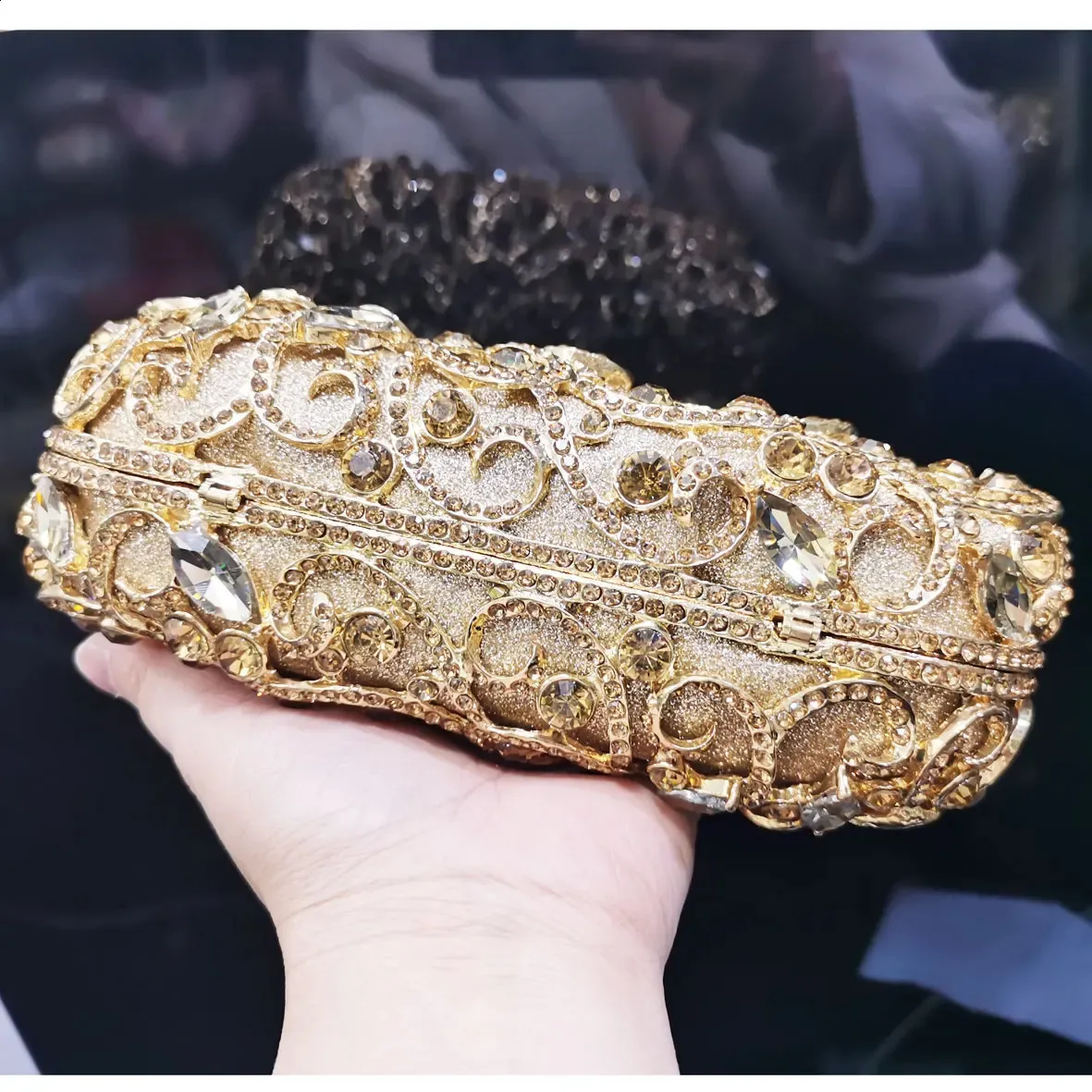 KHNMEET Genți de mână mini din auriu roz, cutie de cristal, genți de seară pentru femei, poșetă de nuntă cu șampanie, SM94 240819_voghion.com