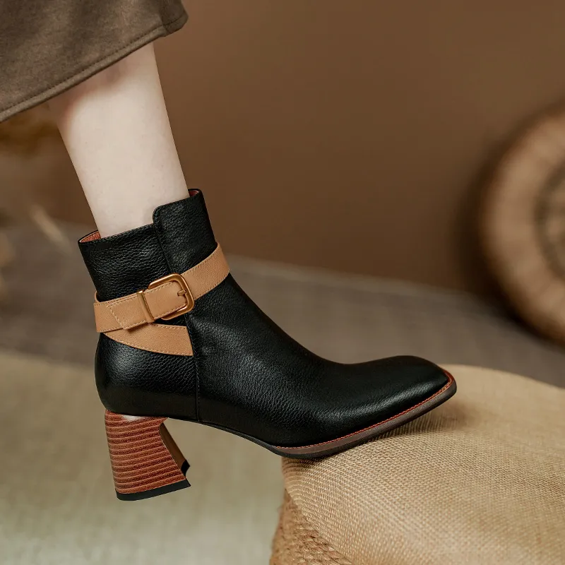 2024 New Autumn Square Toe Chunky Heel Shoes For Ankle Winter Women High Heels Modern Boots A386_voghion.com