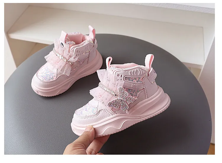 Adidași pentru fete 2025, la modă, cu platformă și fluturi strălucitori, confortabili, Happysteps Kids Sport_voghion.com