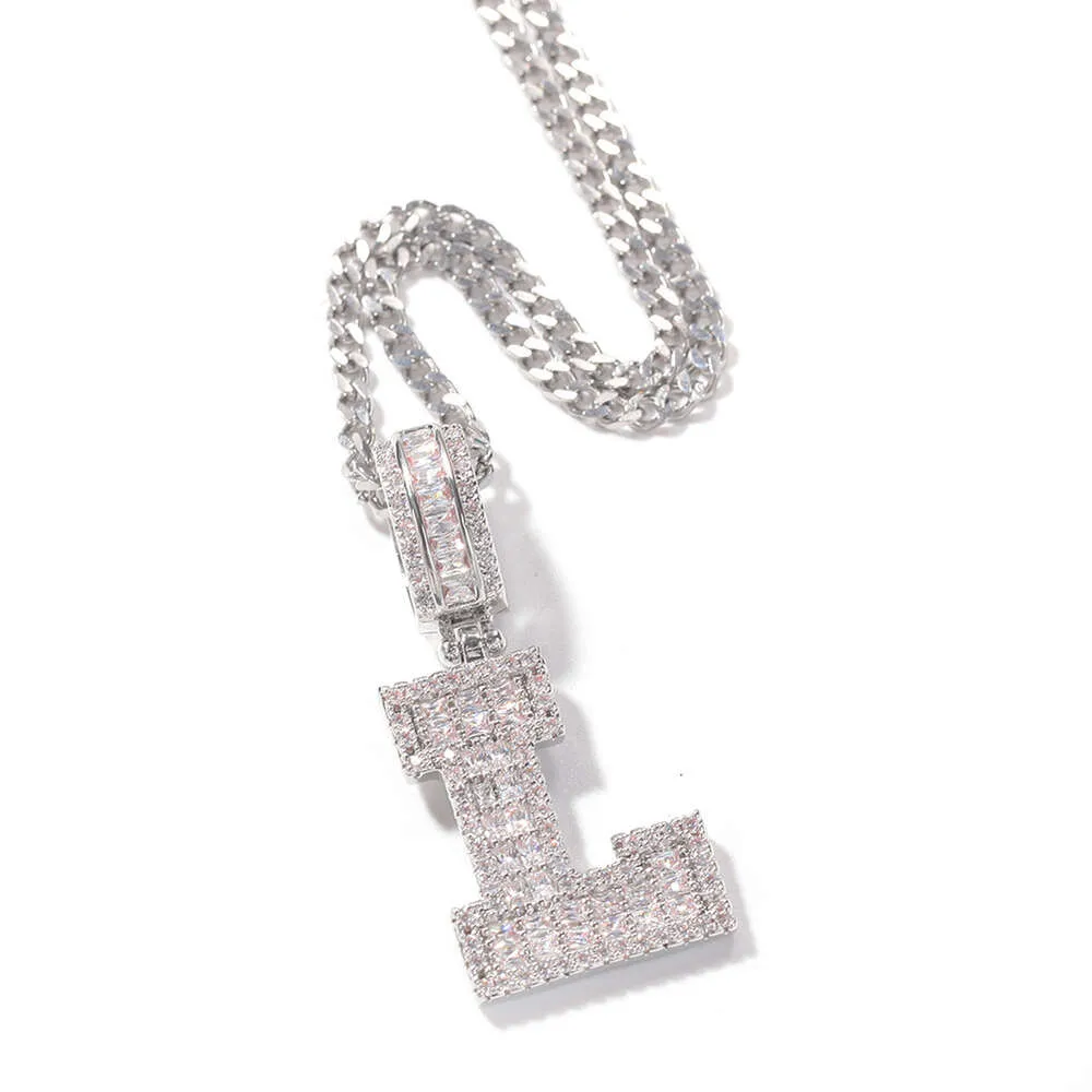 Collana con ciondolo a forma di piccola lettera in diamante, alla moda, per uomo e donna, in argento sterling, con catena a maglie cubane, hip hop e rock_voghion.com