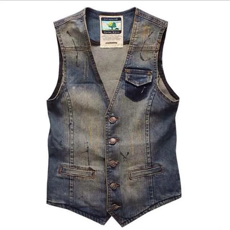 Men's Vests Sleeveless Denim Plus Vintage Cowboy Brand Size Personalized Men Casual Cardigan Vest Jacketovercoat Jeans_voghion.com