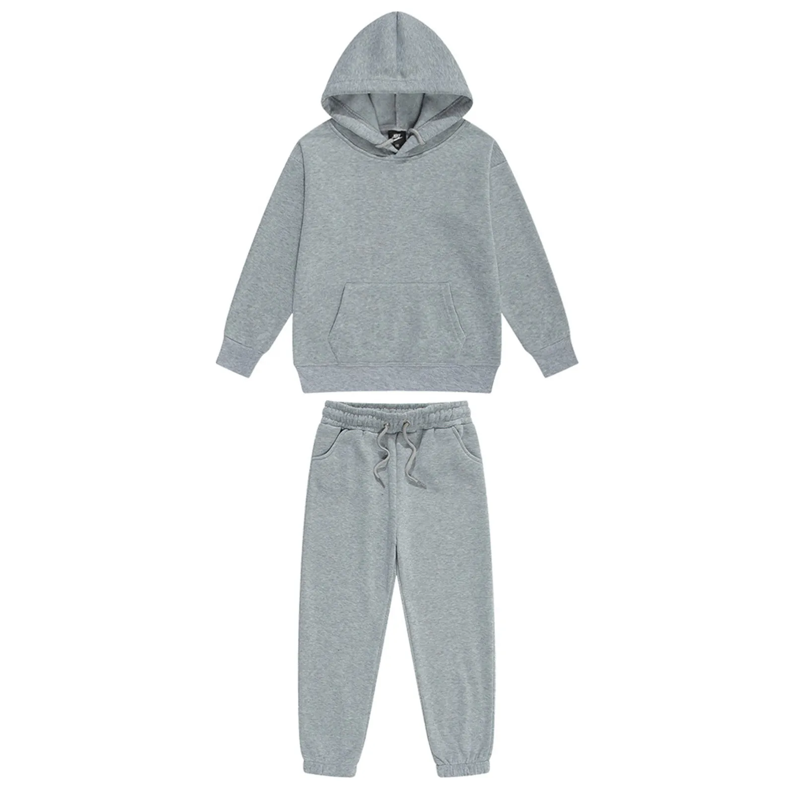 Koşu Setleri Çocuk Erkek Kız 2 Parça Spor Kıyafetleri Düz Renk Eşofman Uzun Kollu Kapşonlu Sweatshirt Eşofman Altı Antrenman Koşu_voghion.com