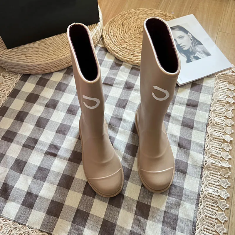 Stivali da pioggia alti, con punta quadrata, lunghi e alla moda, da uomo e da donna, con suola spessa e tacco di design, impermeabili e antiscivolo_voghion.com
