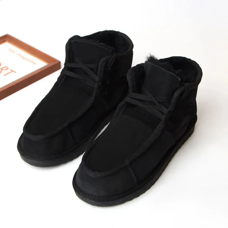 Kvaliteetsed meeste lumesaapad, moodsad ja soojad talvised lambanahast kingad, 100% villast, naturaalsest karusnahast, ehtsast nahast pahkluuosa._voghion.com