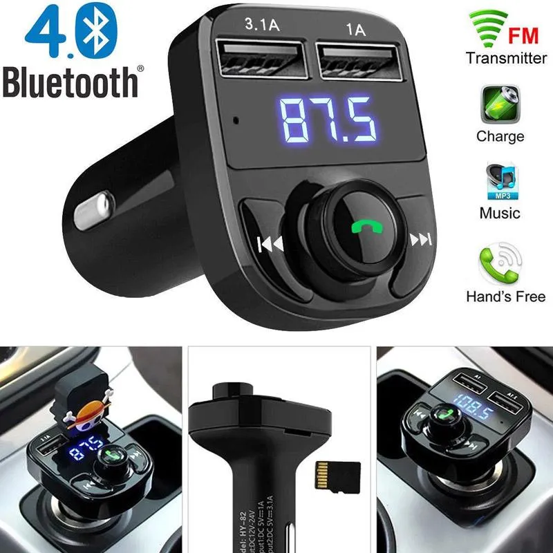 X8 FM Wireless Transmitter Aux Modulator Chargers Bluetooth Handsfree Car Kit Audio Player Charge Dual USB Charger For_voghion.com