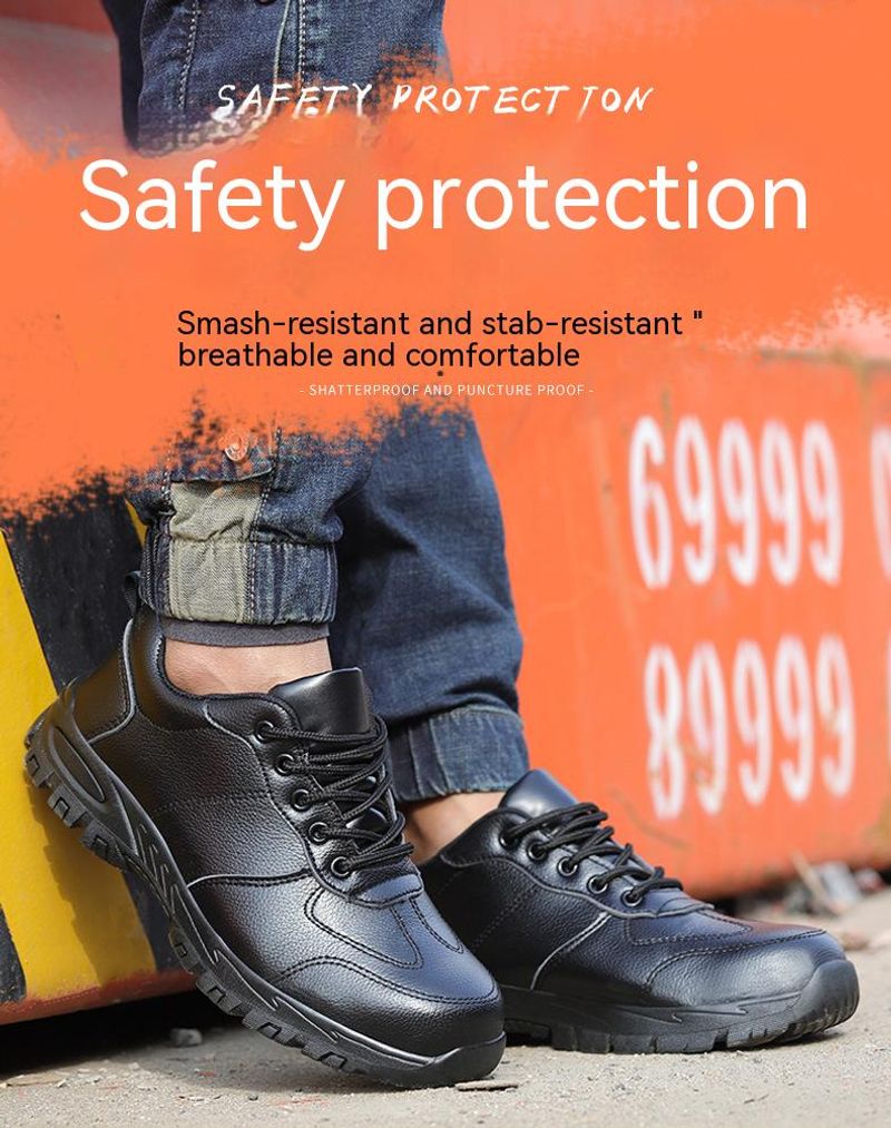 PU Leather Men Safety Anti-smash Anti-puncture waterproof Lightweight Work Sneakers Indestructible Shoes Boots_voghion.com