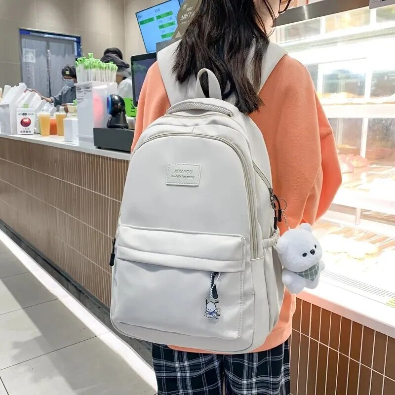 Waterproof Teenage Bookbag Nylon Rucksack Fashion Girl Backpack Women Shoulder Bag High School Schoolbag Black_voghion.com
