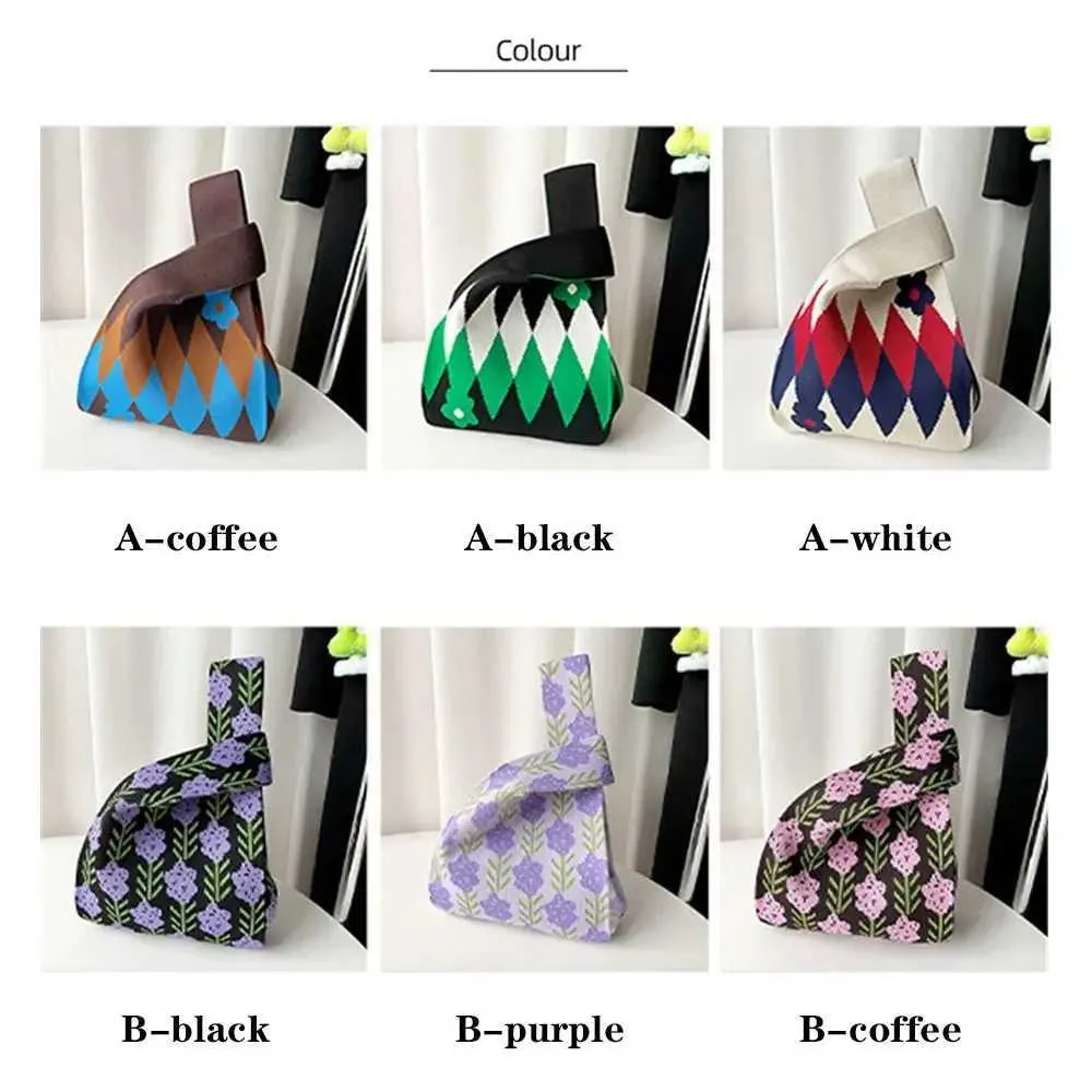 wer handmade knitted knot wrist casual small handbag reusable shopping bag for girls Y241106_voghion.com