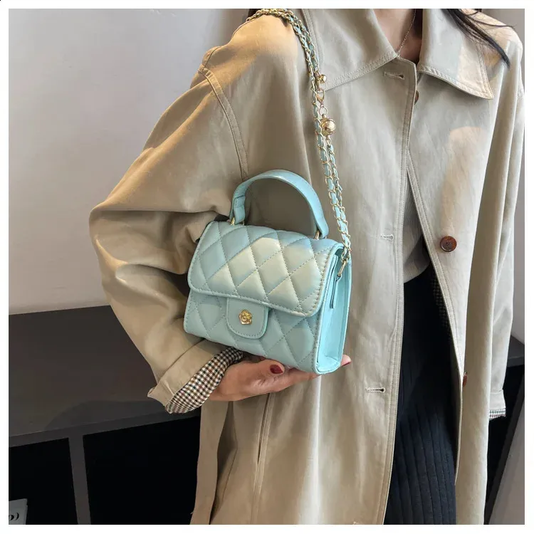 Bolso de hombro a cuadros de moda, informal, con correa de cadena, cruzado, de piel sintética, pequeño, con asa superior, 240830_voghion.com