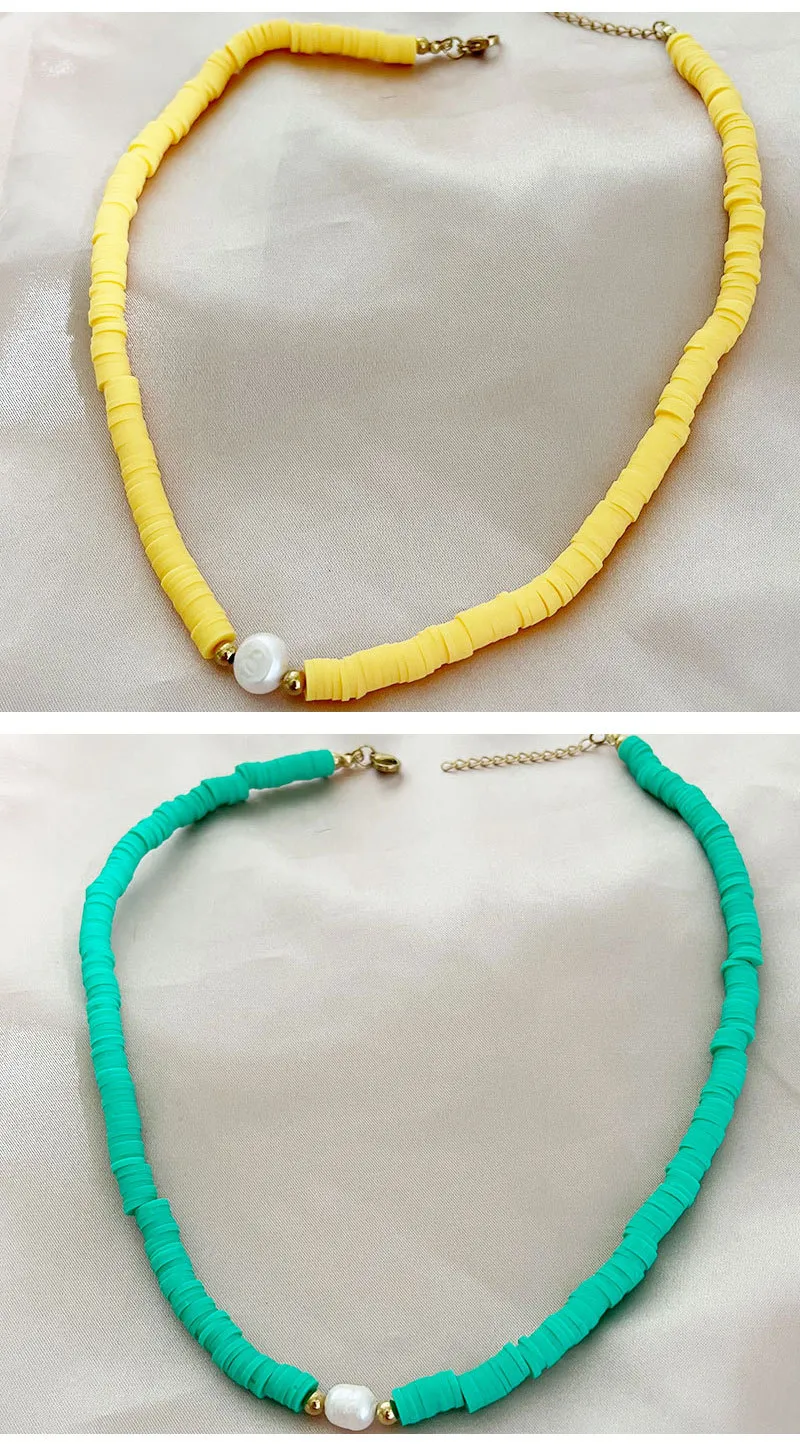 Collane con ciondolo Collana con perline di riso Argilla polimerica Perla Originalità Colore pieno Lavorazione a mano Regolabile Moda bohémien_voghion.com