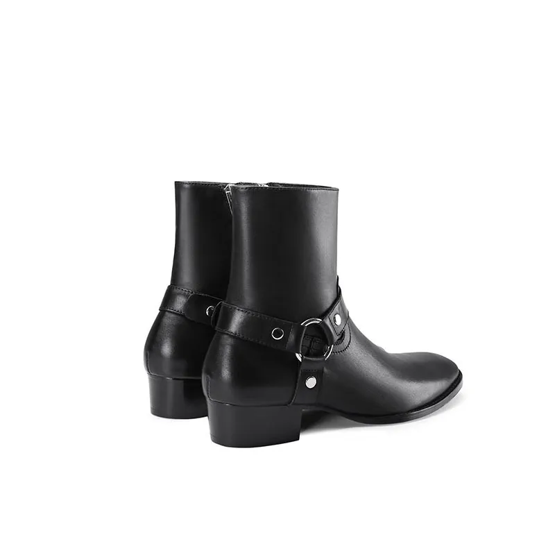 Vente chaude - Mode Biker Chaînes Cheville Hommes Bout Pointu Boucle En Cuir Marron Bottes Habillées Chaussures Hommes_voghion.com