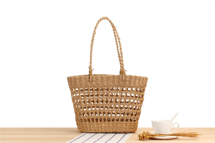 Borsa scavata a mano in paglia, borsa a tracolla per le vacanze, borsa da donna casual da spiaggia Mori_voghion.com