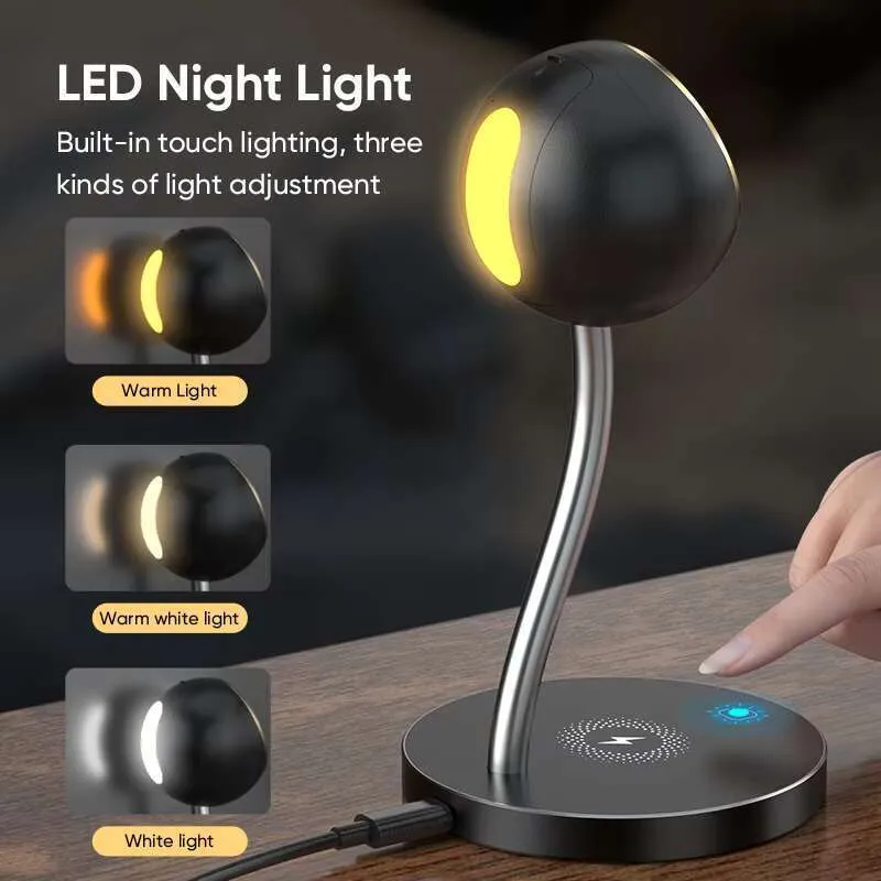 Bedhead Desktop Touch LED Light Mobile Phone Charging Stand 3-in-1 Wireless Charger_voghion.com