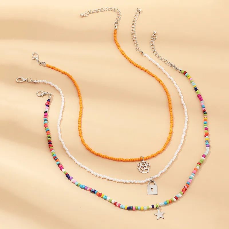 Set di collane con perline boho vintage fiore stella girocollo_voghion.com