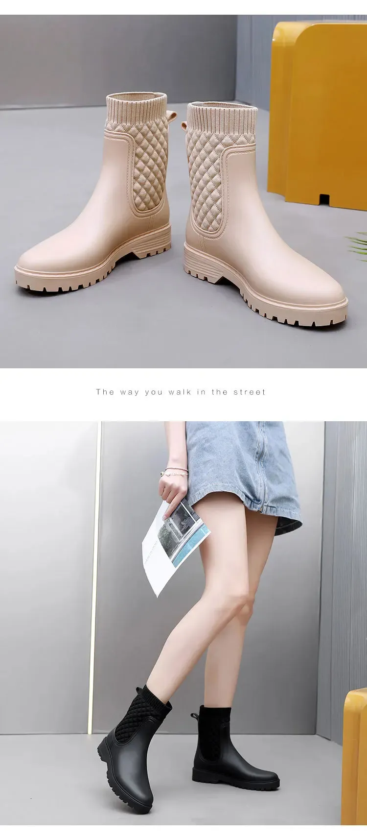 Regenstiefel kariert, lässige Mode, kleine Bein-Wasserschuhe, Damen-Gleitrohr, Regenstiefel für Erwachsene 241126_voghion.com