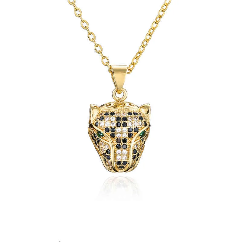 Leopard Head Pendant Necklace Gold Plated Cubic Zirconia Jewelry_voghion.com
