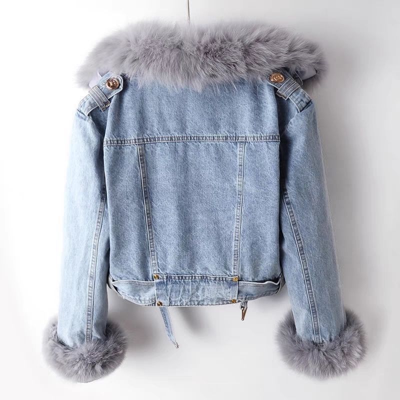 Tøj Fox Rabbit Fur er Denim Kvinders Short Top Party Jacket_voghion.com