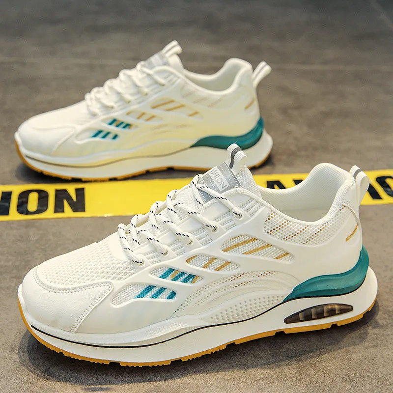 Men's Running Breathable New Sneakers Mesh Sports Casual Style White Clunky Shoes Green Free Shipping_voghion.com