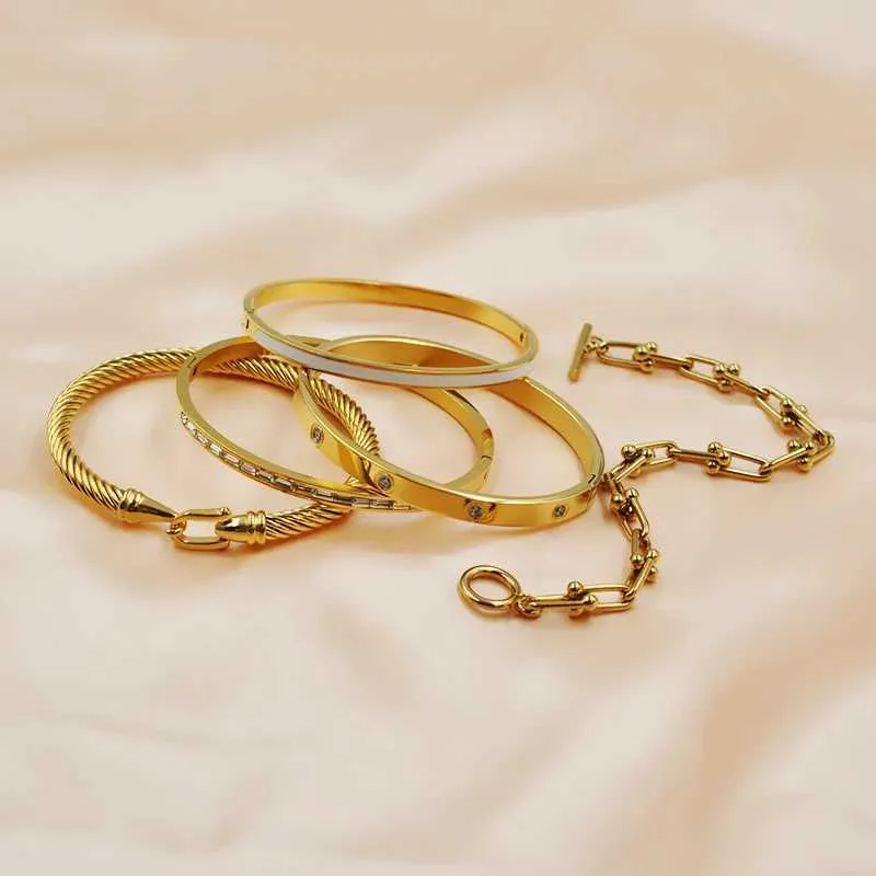 Náramek Zalman U Buckle Cable Wire Bangle pro ženy Lover Chain Bracelets Nerezová ocel Šperky Velkoobchodní dárek Novinka_voghion.com
