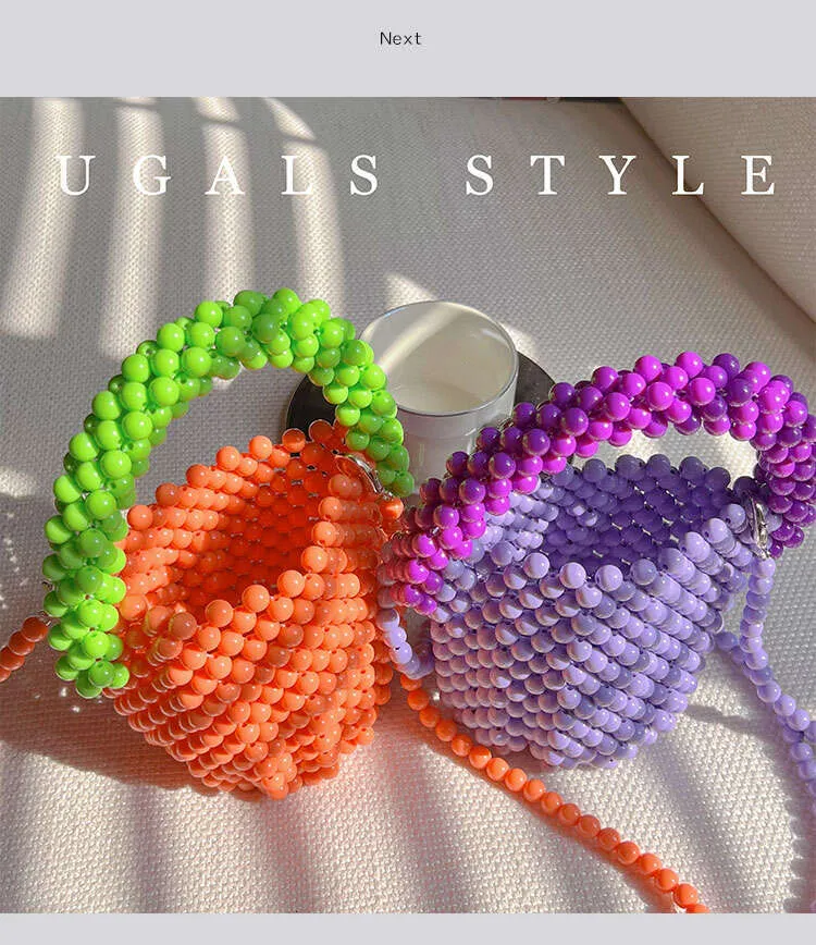 Mini Beaded Shoulder Bag For Women, Handmade Candy Colour Handbag_voghion.com