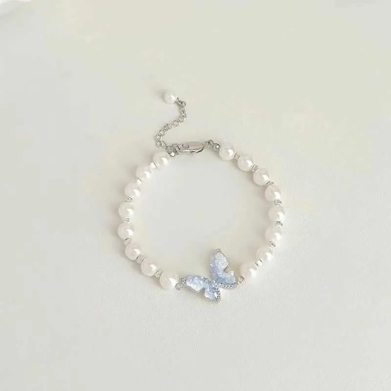 Schmetterling Ring Und Charm-armband Set Mit Kristall Und Perlen_voghion.com