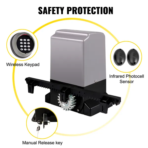 Sliding Gate Opener, 1800 KG 8 M, Automatic Sliding Gate With 4 Remote Controllers & APP Control, Electric Rolling_voghion.com