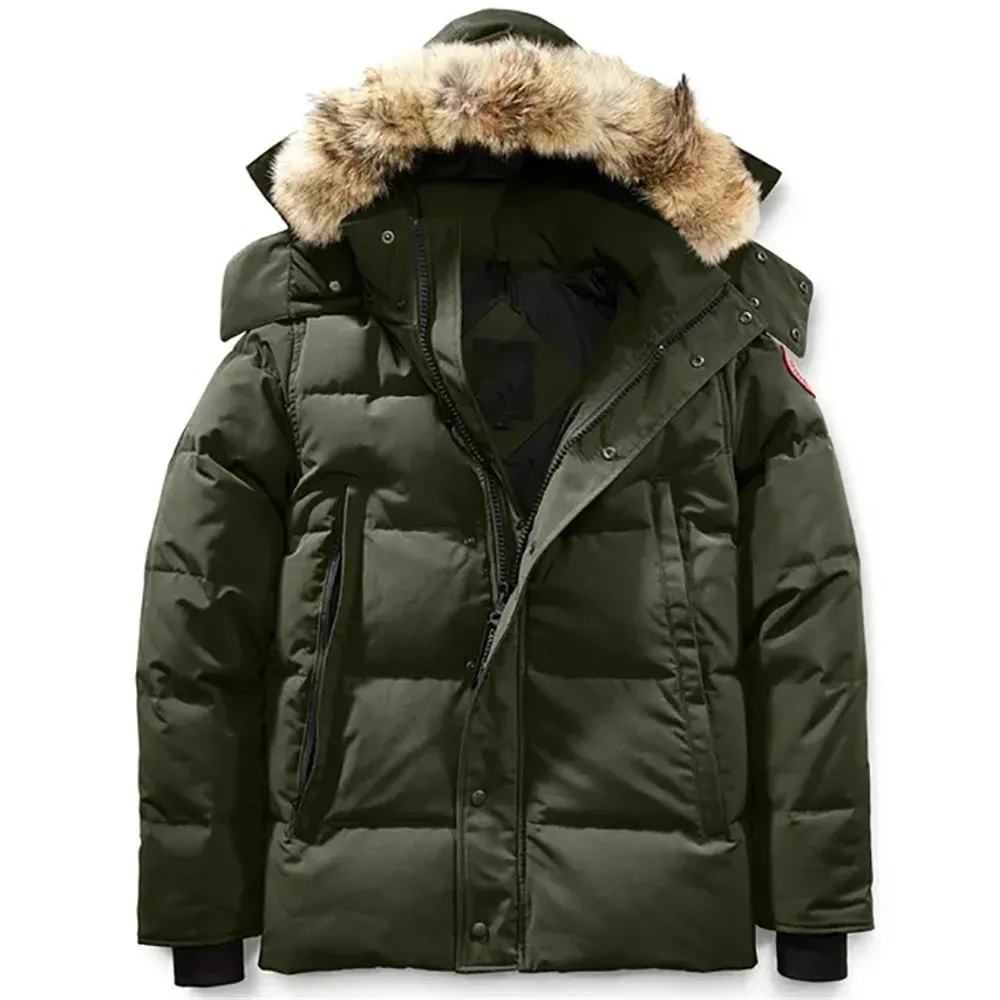 Herren Daunenjacke Mit Echtem Wolfsfellbesatz Winterparka_voghion.com