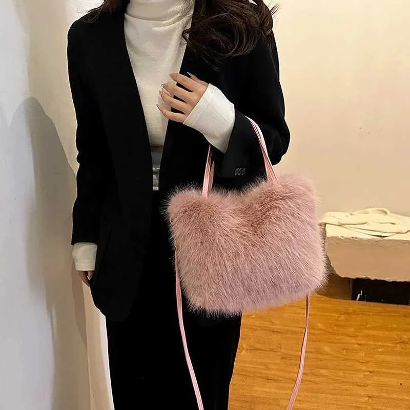 Designer Bag Artificial fur bucket plush design womens handbag soft winter cross body shoulder bag Bolsa Feminina 2025_voghion.com