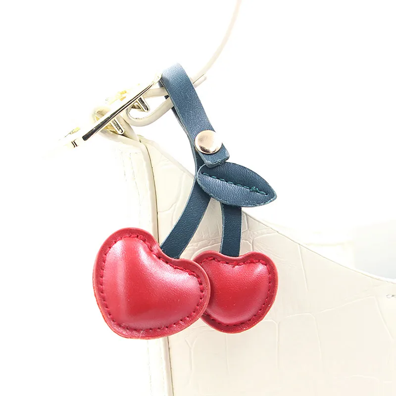 Portachiavi creativo piccolo in stile pastorale a forma di ciliegia, in pelle, con frutta, per borsetta, accessori, regalo kawaii per ragazze e donne._voghion.com