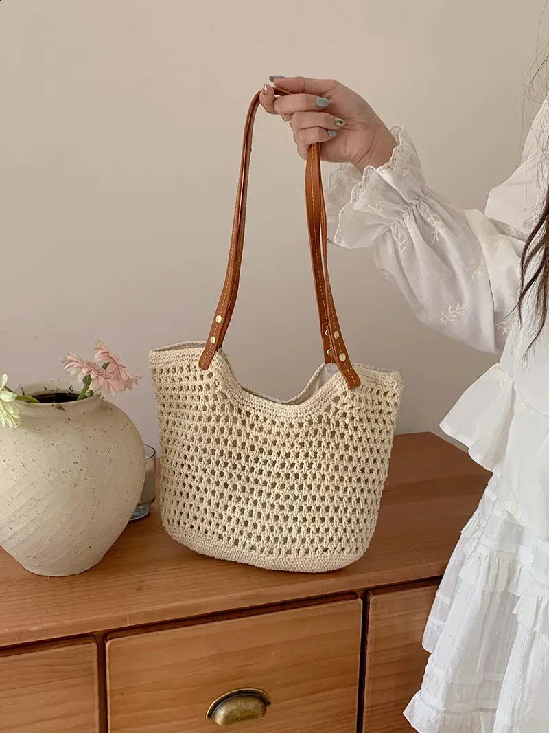Sac à bandoulière de plage creux tissé grande capacité vacances portable affaires loisirs shopping simple joker haut sens_voghion.com