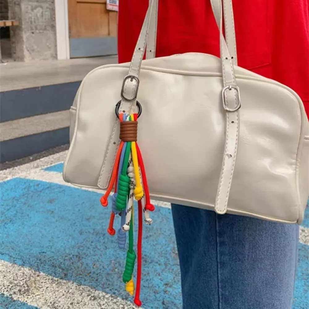 Korean Stylish Rainbow Rope Pendant Chain Jewelry Strap Handmade Landyard Accessrioes Keyring Bag Women Phone Hanging_voghion.com