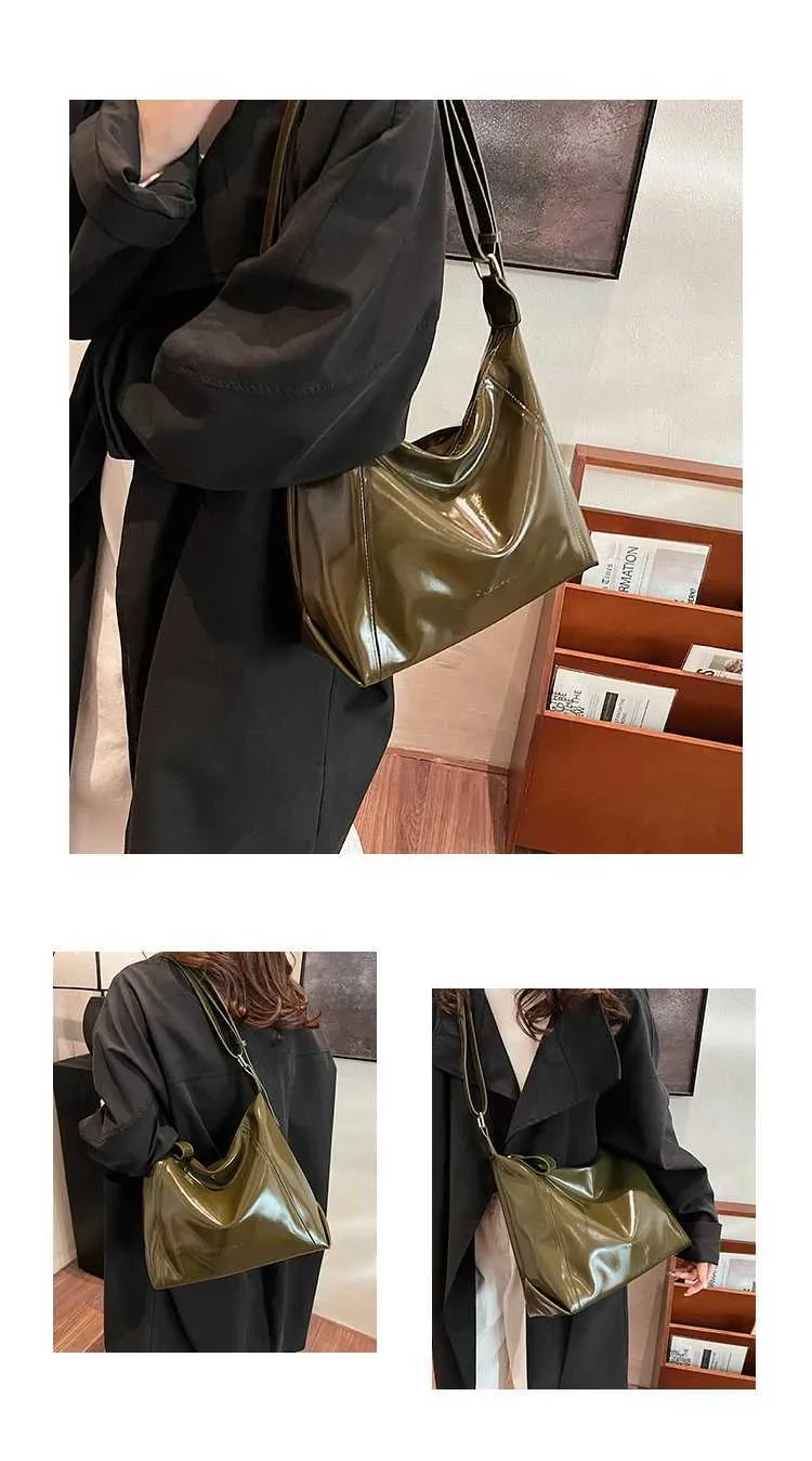 Damen Pu s Solid Glossy Leder Messenger Schultertasche Weibliche Große Kapazität Casual Pendler Umhängetasche_voghion.com
